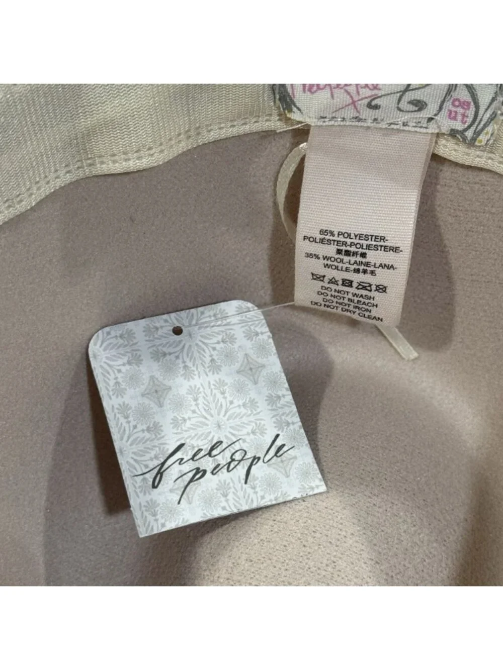 NWT Free People OS Wool Blend Ivory Boho Wide Brim Fedora Hat Country Womens